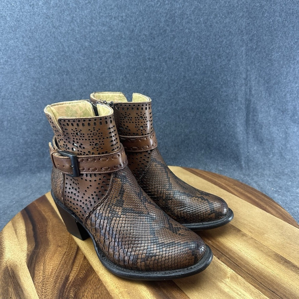 J. B. Dillon Reserve Womens Cowboy Ankle  Boots Snake Skin Python Brown Sz 6.5B - Picture 2 of 11